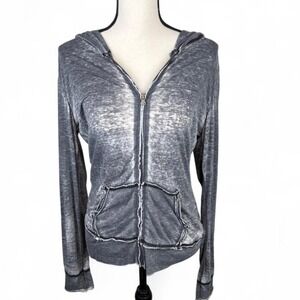 Y2K distressed charcoal zip-up hoodie